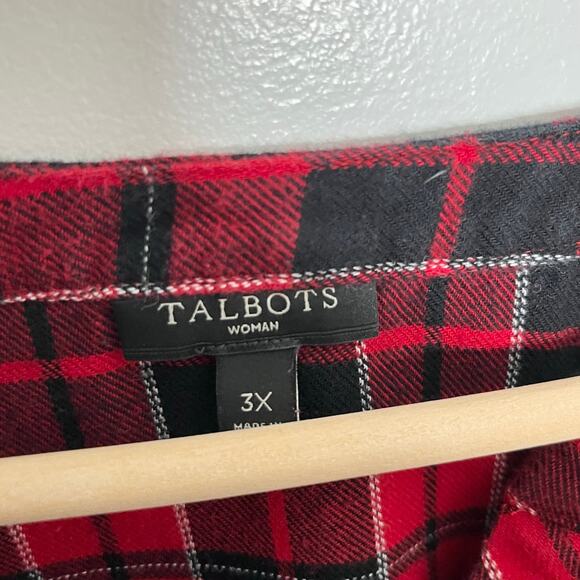 Talbots Long Sleeve Popover Flannel Top Womens 3X Red Black Plaid Cotton - Picture 5 of 8
